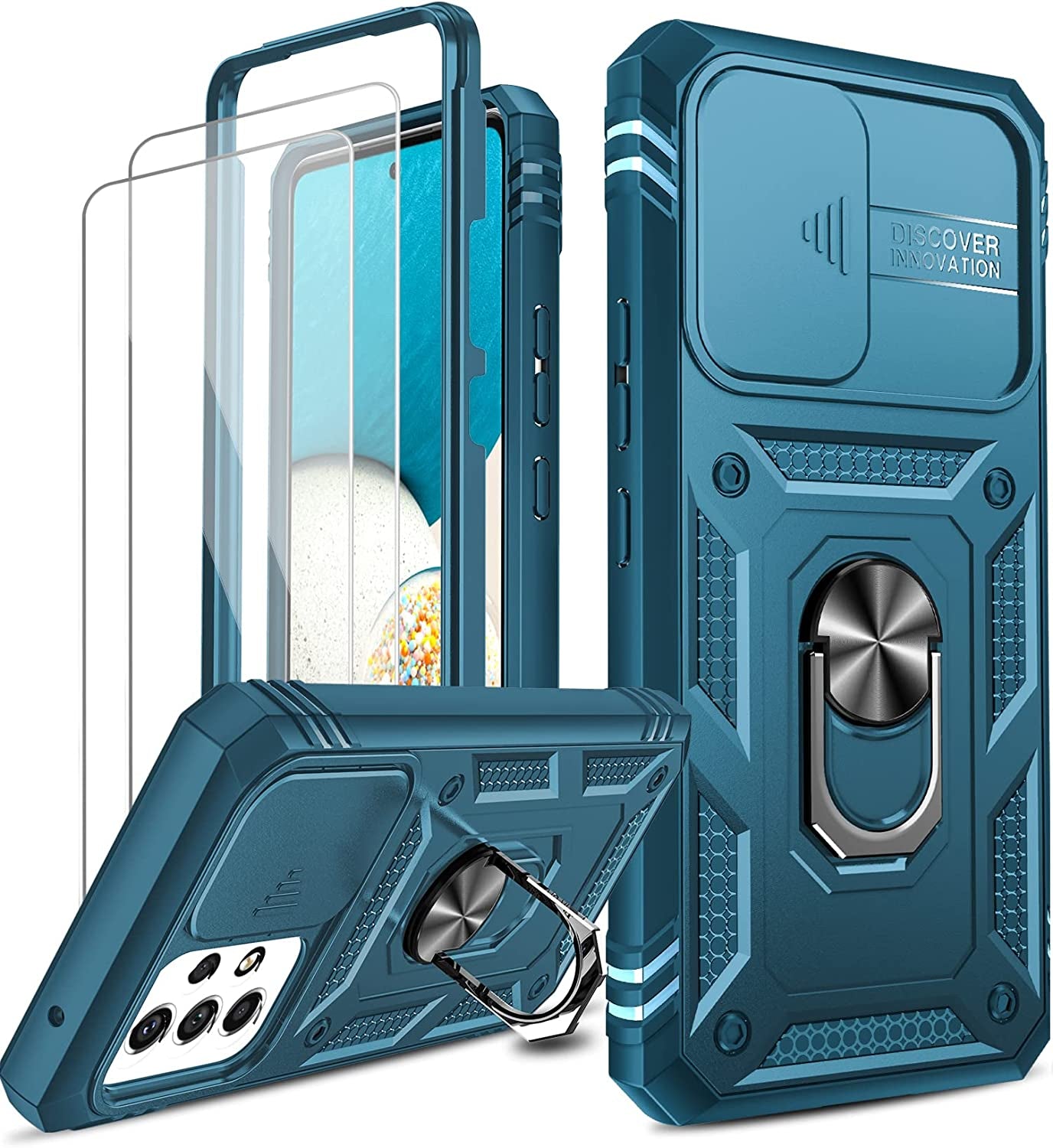 Leyi for Galaxy A53 5G Case: Galaxy A53 5G Case with Slide Camera Cover + [2 Packs] Screen Protector, 360 Full Body Military-Grade Phone Case with Upgrade Kickstand for Galaxy A53 5G, Black  LeYi Blue  