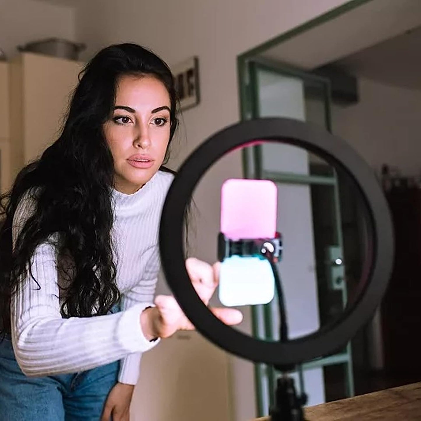 BZ 10 Inch Selfie Ring Light with Dimmable 3 Color Lights, LED Ring Light with Stand and Phone Holder, for Makeup, Live Streaming, Tiktok, Youtube Video, Photography  BZ   