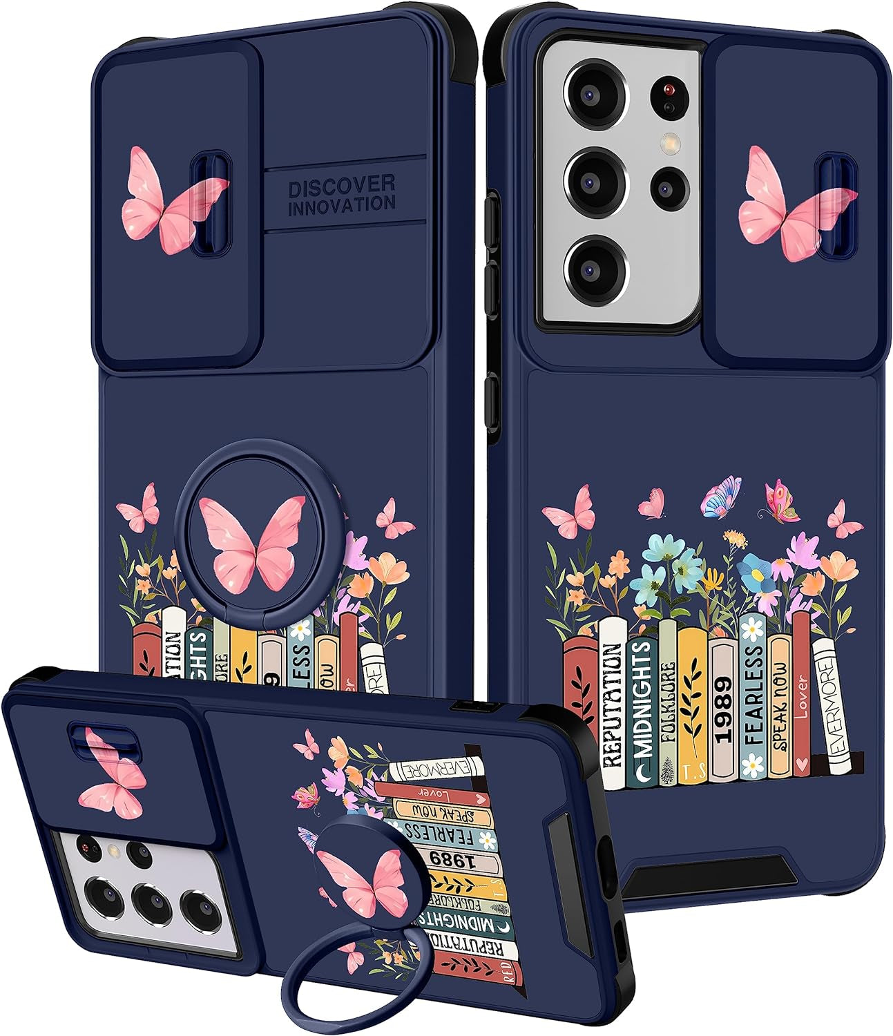 Funermei (2In1 for Samsung Galaxy S21 Ultra Case for Women Sunflower Cute Girls Phone Cover Flowers Floral Girly Sun Flower Black Design with Camera Cover+ Ring Stand for S21 Ultra Case  Funermei Books  