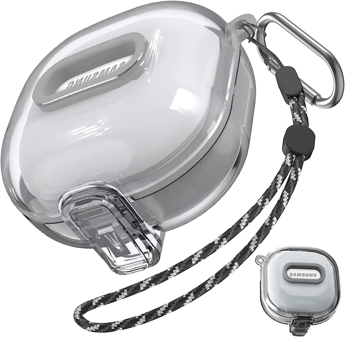Miimall [Upgrade Secure Lock] Case Compatible for Samsung Galaxy Buds 2/Galaxy Buds Pro 2/ Galaxy Buds Live/Galaxy Buds Pro Case with Lanyard &Carabiner Accessories, Clear Replacement Case - Clear  Miimall   