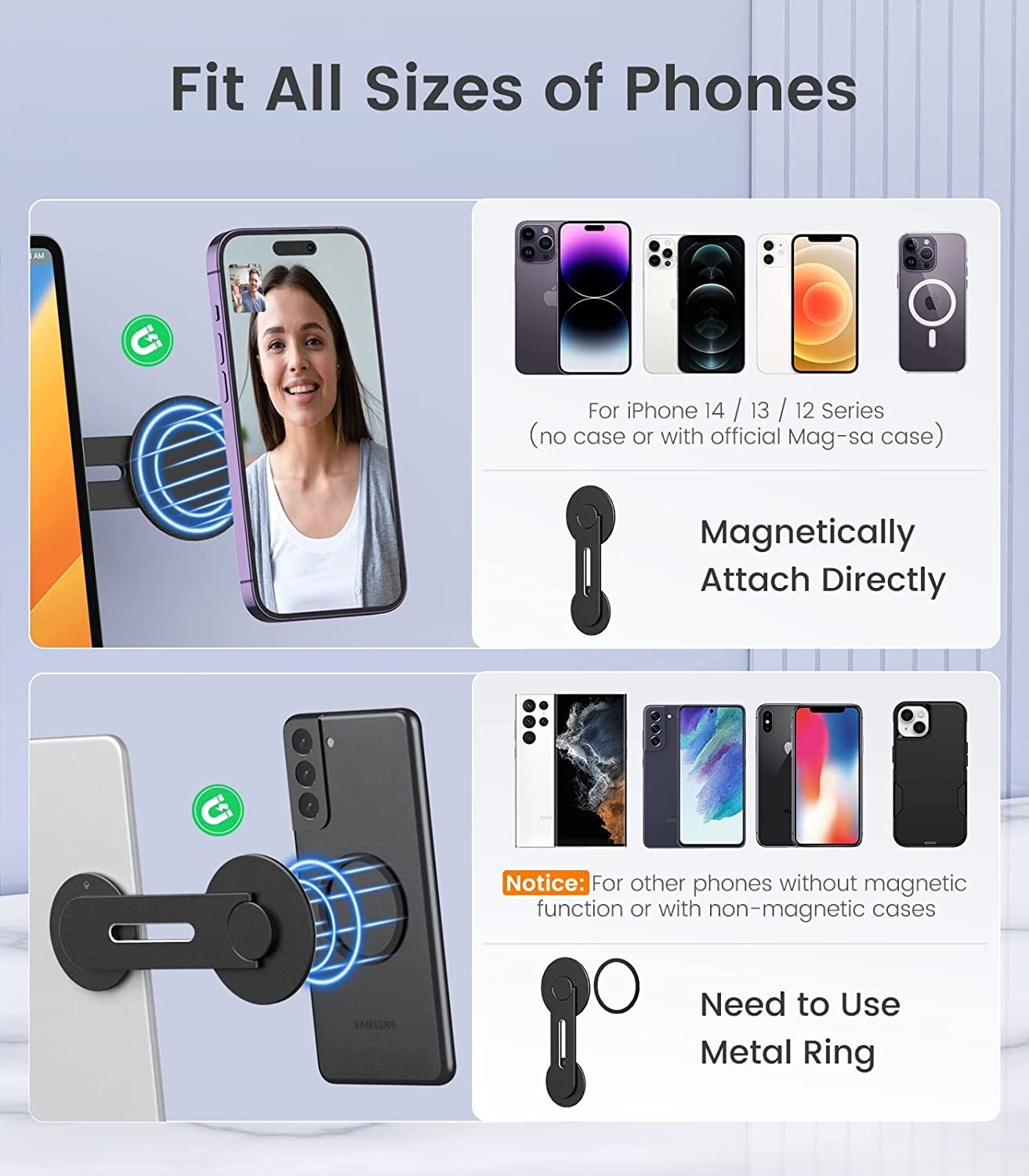 Moko Magnetic Laptop Phone Holder, 180° Adjustable Continuity Camera Mount for Ios 16/Macos 13 Ventura, Fits Iphone 14/13/12 Series, Slim Computer Expansion Bracket Stand for Smartphone, Black  MoKo   