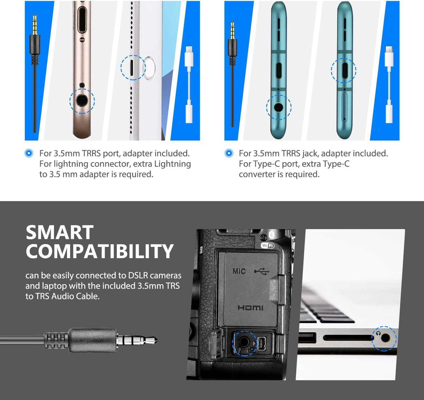 Neewer CM14 Microphone for Phone, Mini On-Camera Video Microphone with Mic Mount, Windscreen, Audio Cables Compatible with Iphone/Android Phone/Dslr Camera/Camcorder (Adapter for Iphone Not Included)  Neewer   