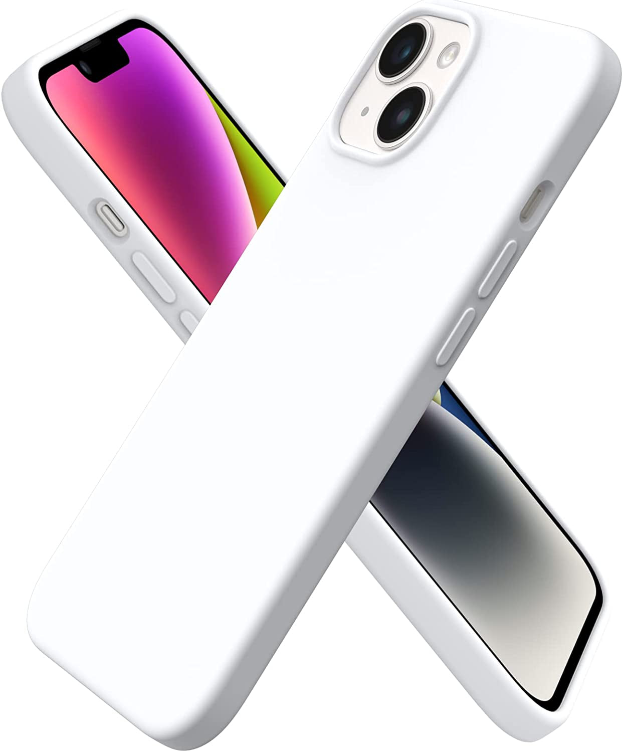 ORNARTO Compatible with Iphone 14 plus Case 6.7, Slim Liquid Silicone 3 Layers Full Covered Soft Gel Rubber Case Protective Cover 6.7 Inch-Baby Yellow  ORNARTO White  