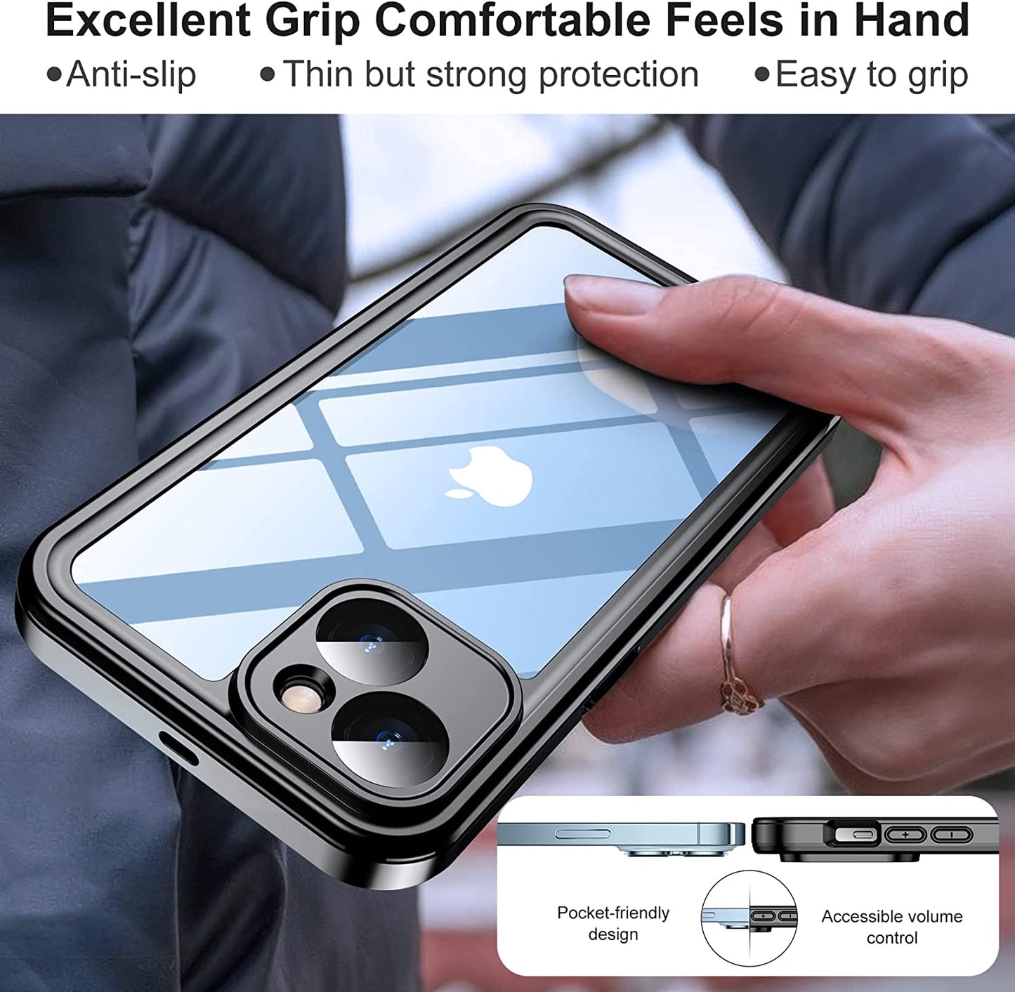 Temdan [Real 360 for Iphone 14 Case Waterproof, Built-In 9H Tempered Glass Camera Lens & Screen Protection [14FT Military Dropproof][Full-Body Shockproof][Dustproof][Ip68 Underwater] Phone Case  Temdan   