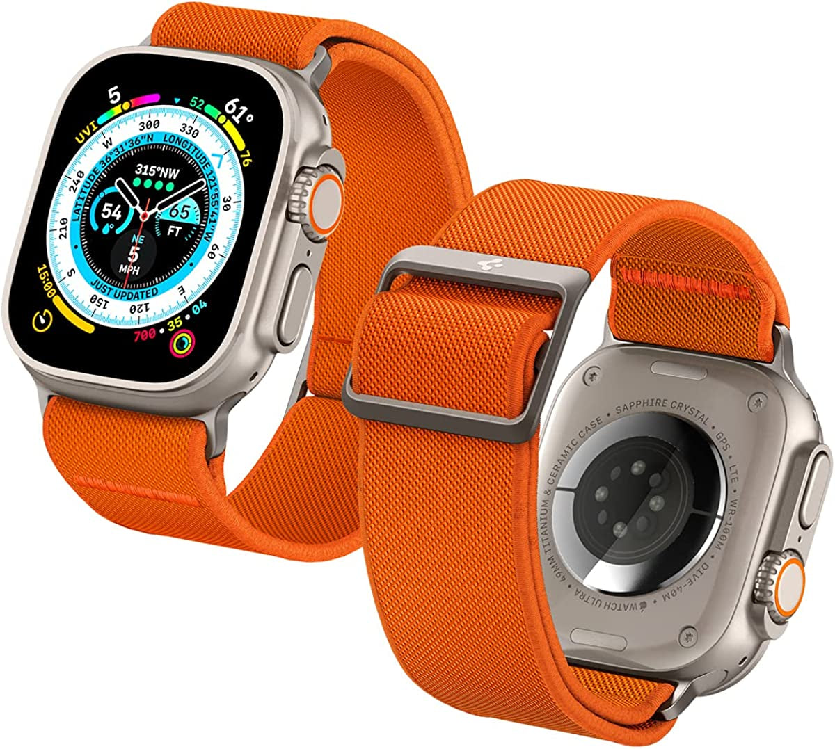 Spigen Lite Fit Ultra Band Designed for Apple Watch Band for Apple Watch Ultra (49Mm), Series 8/7 (45Mm), Series SE2/6/SE/5/4 (44Mm) and Series 3/2/1 (42Mm) Nylon Solo Loop  Spigen Orange  
