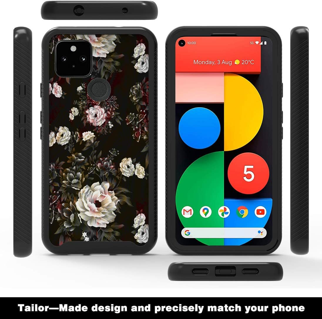 Shinymax Pixel 5 Case with Roses Design,Google Pxiel 5 Phone Case,Hybrid Triple Layer Armor Protective Cover Flexible Sturdy Anti-Scratch Shockproof Bumper Cute Case for Women and Girls-Flowers/Black  ShinyMax   