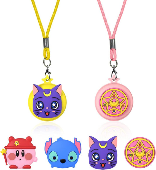 2-Pack Kids Airtag Necklace Cute, Adjustable Air Tag Necklace for Kids Air Tag Holder Silicone Cartoon Air Tag Accessories for Kids Toddler Adults (Yellow + Pink)  UCPOVT   
