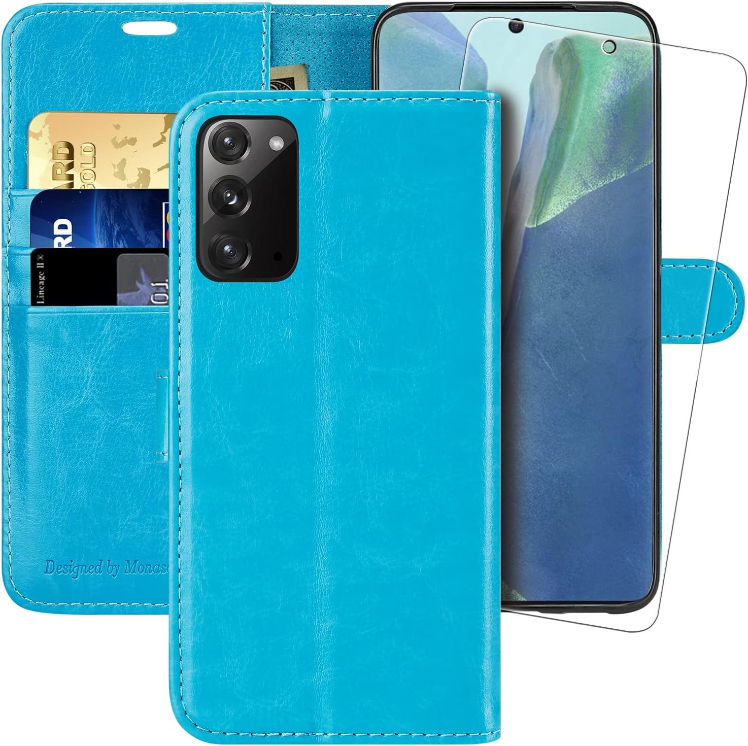 MONASAY Galaxy Note 20 5G Wallet Case, 6.7 Inch, [Included Screen Protector][Rfid Blocking] Flip Folio Leather Cell Phone Cover with Credit Card Holder for Samsung Galaxy Note 20 5G, Black  MONASAY Light Blue  