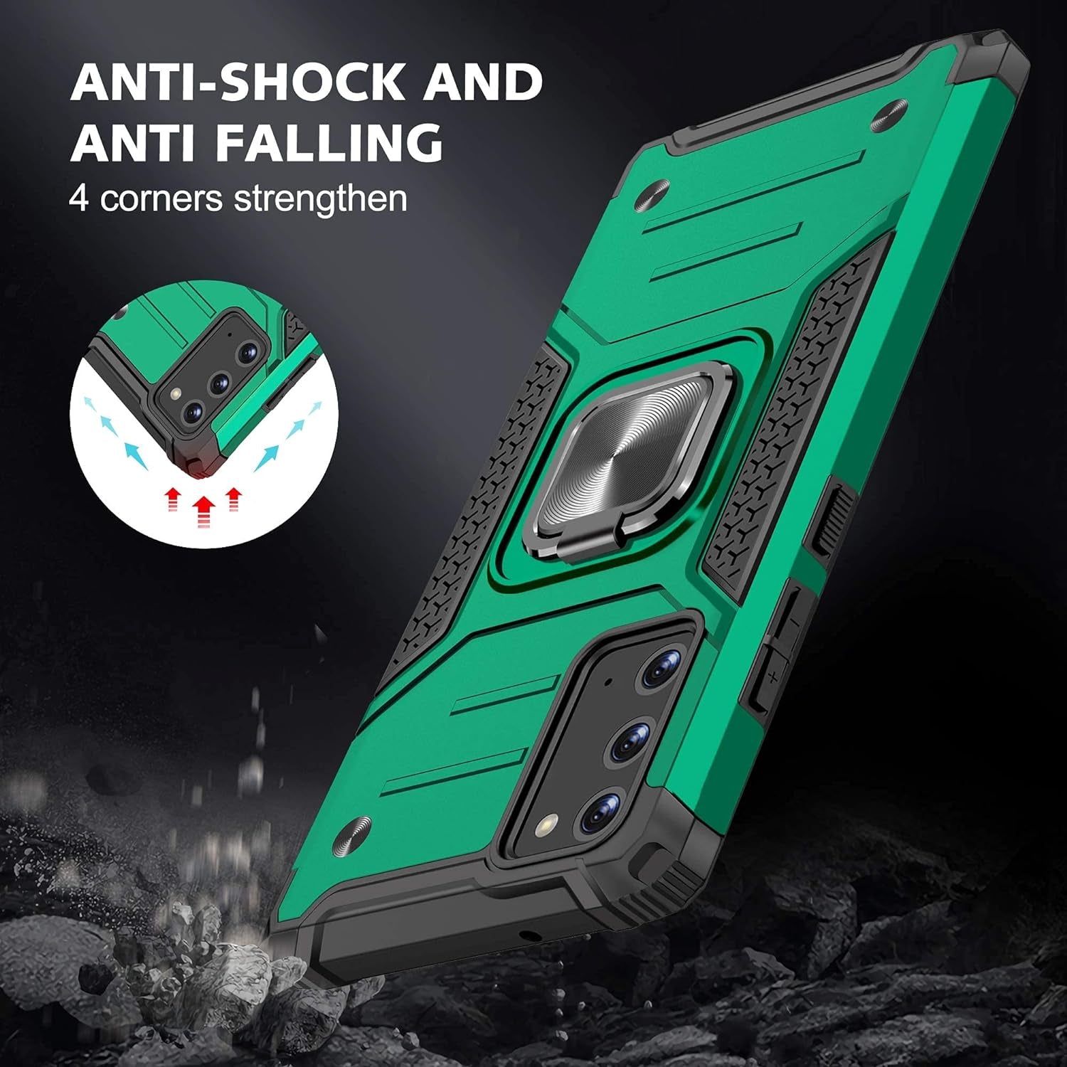 Ymhxcy Galaxy Note 20 Case, Samsung Note 20 5G Case, Armor Grade Cases with Rotating Holder Kickstand Non-Slip Hybrid Rugged Phone Case for Samsung Galaxy Note 20 6.7"-KK Dark Green  YmhxcY   