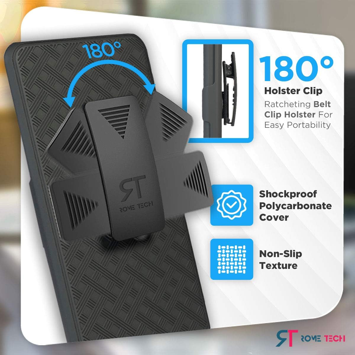 Rome Tech Holster Case with Belt Clip for LG V40 / V40 Thinq - Slim Heavy Duty Shell Holster Combo - Rugged Phone Cover with Kickstand Compatible with LG V40 - Black  Rome Tech   