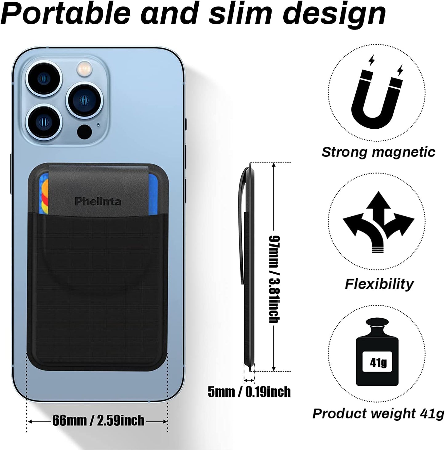 Magnetic Wallet for Iphone 14 13 12 Series, for Mag-Safe Wallet Card Holder Compatible with Iphone 14 Pro Max/14 Plus/14/13 Pro Max/13/12 Pro Max/12, Stretchy Fabric Magnetic Card Holder with Flap  Phelinta   