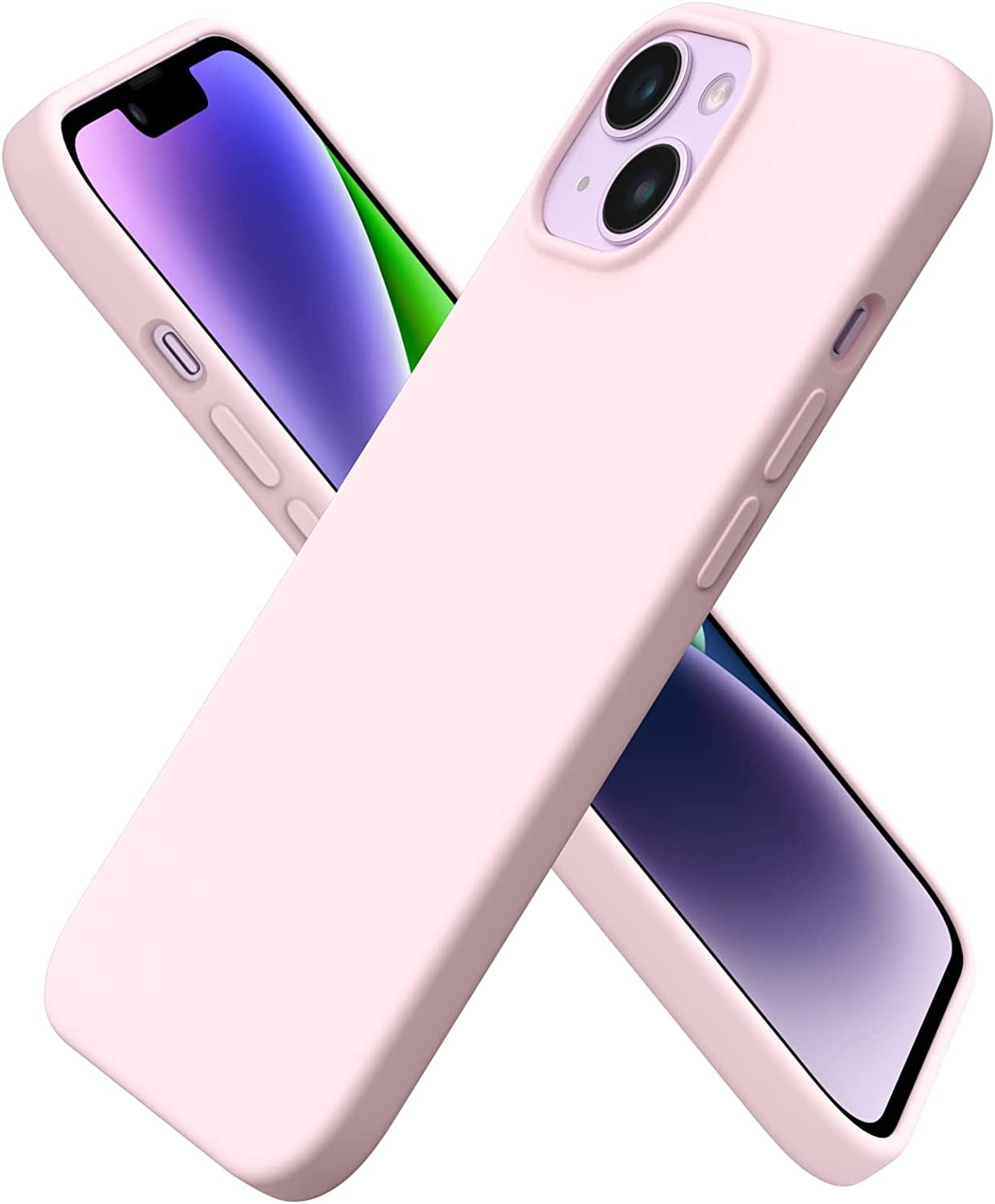 ORNARTO Compatible with Iphone 14 Case 6.1, Slim Liquid Silicone 3 Layers Full Phone Covered Soft Gel Rubber Case Protective Phone Cover 6.1 Inch-Baby Yellow  ORNARTO Chalk Pink  