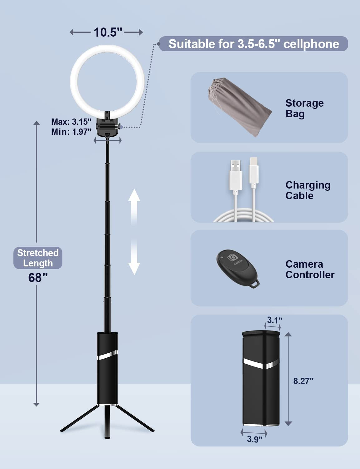 Woumlaiy Ring Light with Tripod, Extendable 79" Selife Stand, Rechargeable Wireless Foldable 10'' LED Ring Light with 4000Mah Battery& Phone Holder for Travel/Selfie/Live Stream/Vlog/Makeup/Youtube  Woumlaiy   