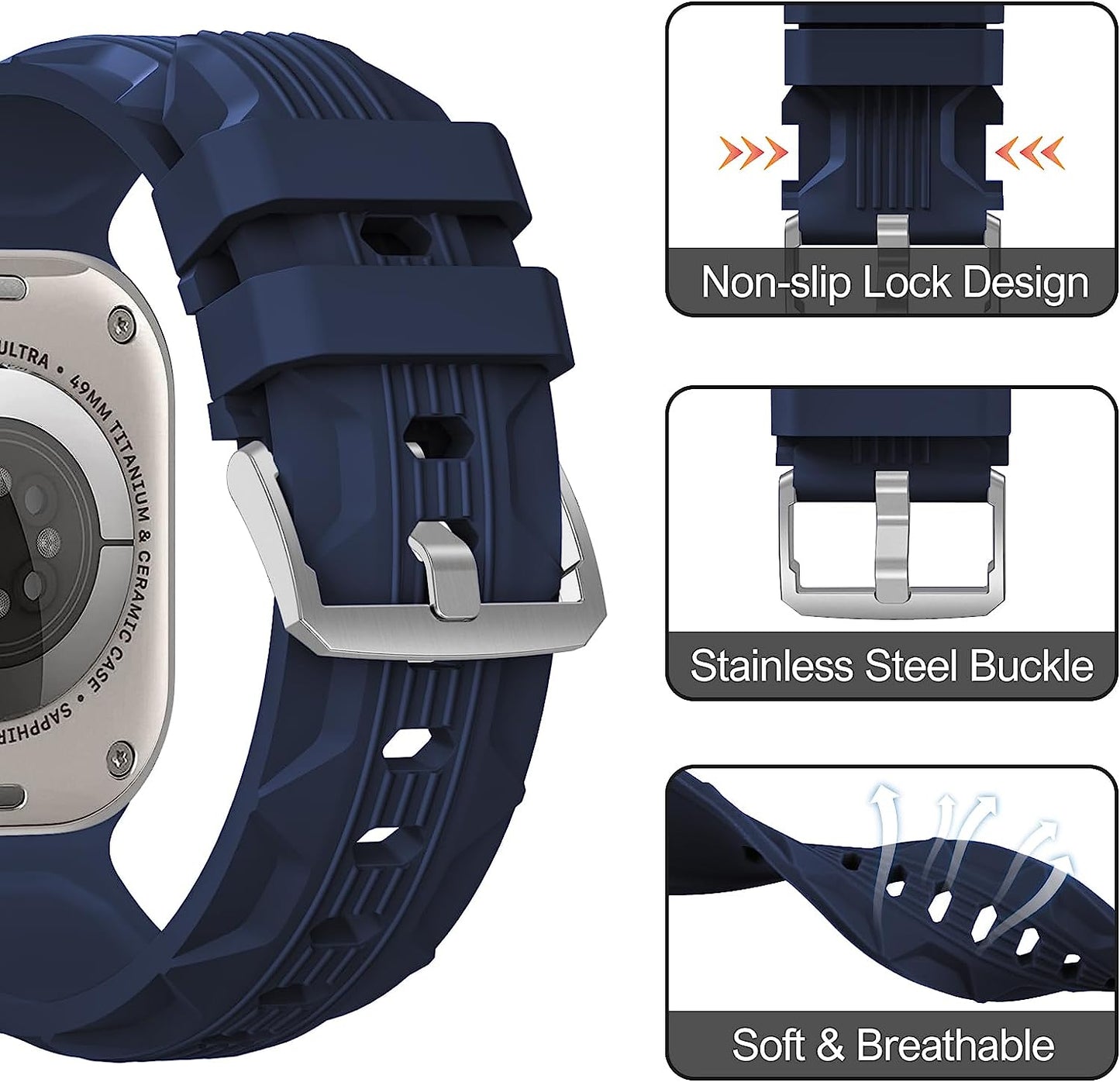 Seizehe Sport Bands Compatible with Apple Watch Ultra Band 49Mm 45Mm 44Mm 42Mm for Men, Soft Silicone Wristbands Replacement Strap for Iwatch Ultra Bands Series 8/7/SE/6/5/4/3/2/1, 2 Packs  Seizehe   