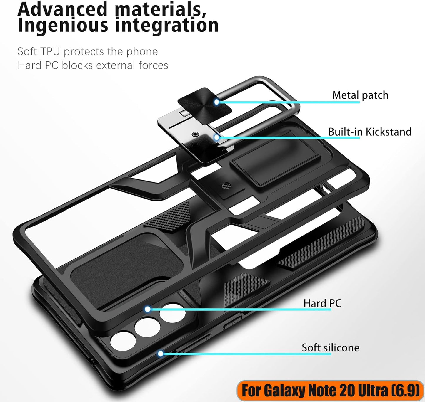LMDAMZ Compatible Samsung Galaxy Note 20 Ultra Heavy Duty Military Grade Shockproof Kickstand Case Double Protection (TPU+PC) Solid and Durable Magnetic Car Phone Case, Suitable for 6.9 Inches (Black)  LMDAMZ   