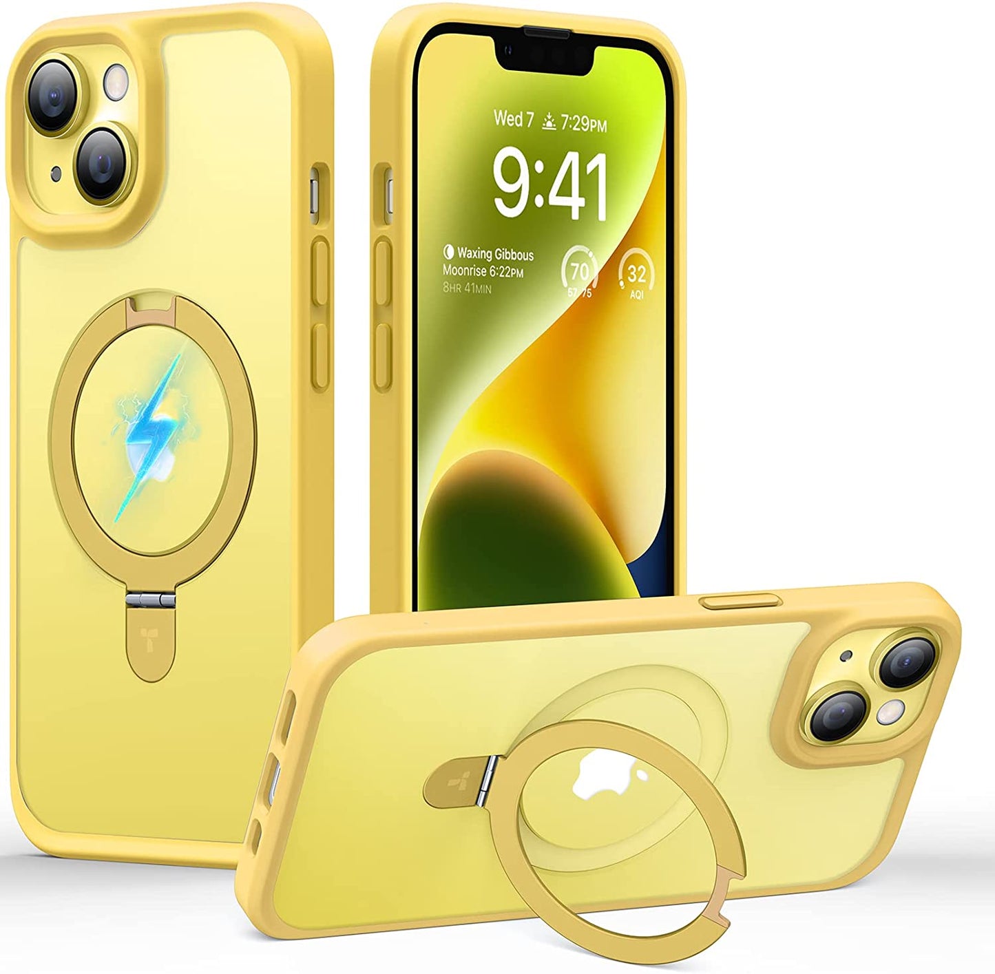 TORRAS Magnetic UPRO Ostand for Iphone 14 Case 6.1 Inch, [Compatible with Magsafe] Matte Hard Back with Soft Silicone Edge Protective yet Slim Kickstand Phone Cases for Iphone 14, Black  TORRAS Yellow Flash  