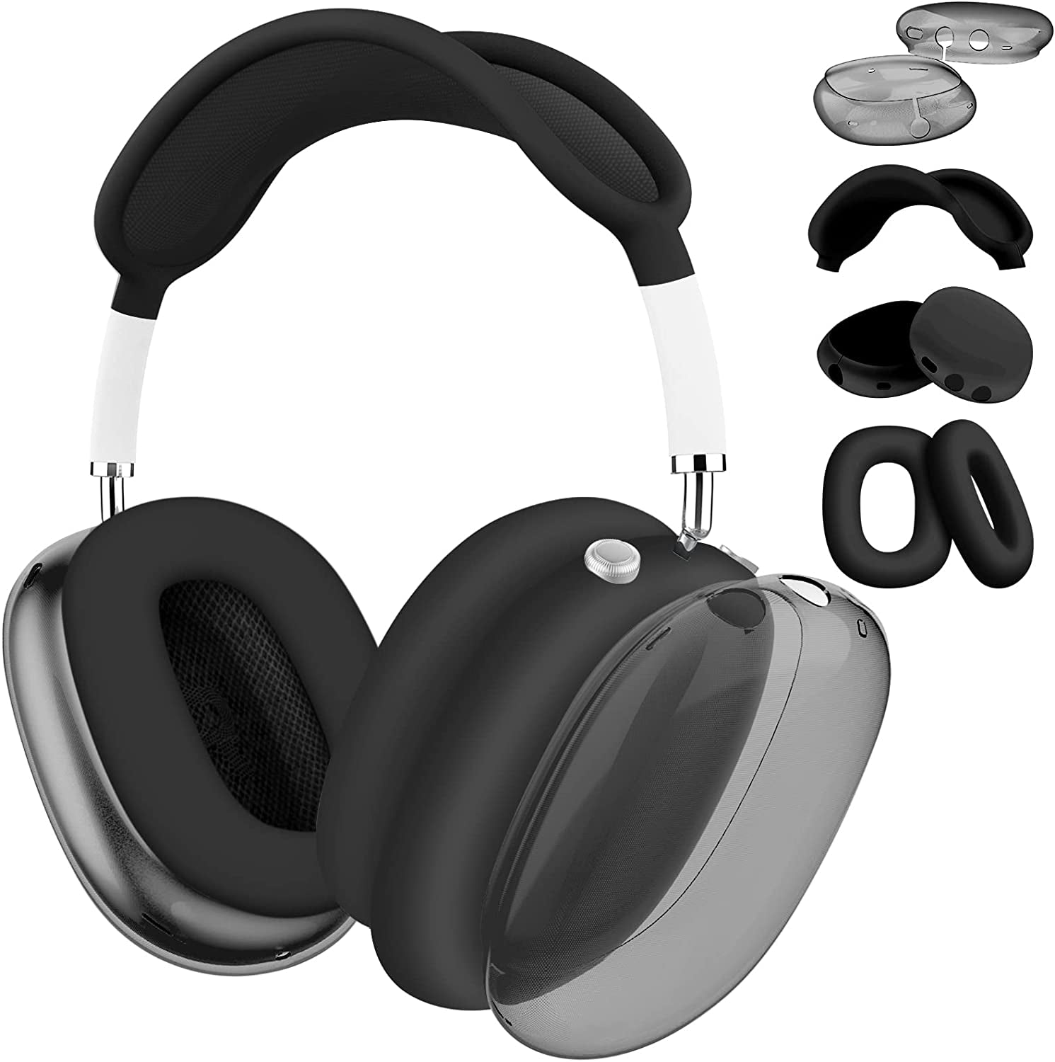 MOLOPPO for Airpods Max Case Cover, Clear Soft TPU Skin Anti-Scratch, Transparent Accessories Ultra Protective Cover for Apple Airpods Max(Clear)  MOLOPPO BB-Clear Black+Silicone Black  