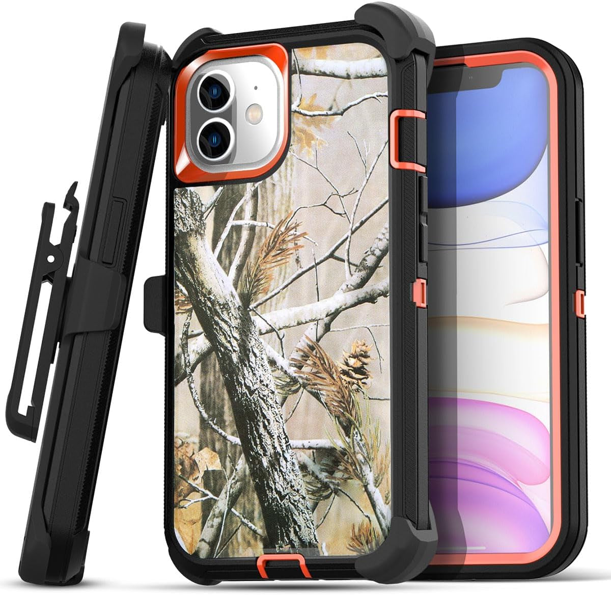 Aicase for Iphone 11 Case with Belt-Clip Holster, Heavy Duty Drop Protection Rugged Shockproof/Drop/Dust Proof 3-Layer Protective Durable Indestructible Phone Cover for Iphone 11, Black  AICase Black/Tree(With Belt Clip) Iphone 11 