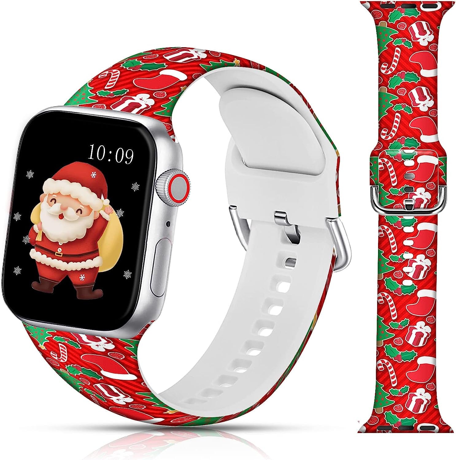 LAACO Silicone Sport Bands Compatible with Apple Watch 49Mm 45Mm 44Mm 42Mm 41Mm 40Mm 38Mm for Women Men Girls, Floral Design Replacment Strap for Iwatch SE Utral/Series 8/7/6/5/4/3/2/1  LAACO Red Christmas Tree 38mm/40mm/41mm 