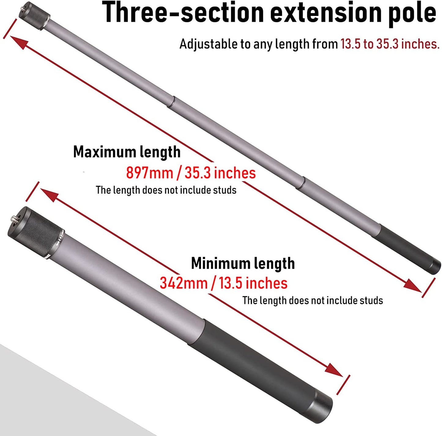 Gimbal Extension Pole,Lightweight and Strong 3 Section Camera Extension Pole Universal Compatible with Digtital Camera Iphone Smartphone Gimbal Stabilizer Camera Pole  Zelnoox   