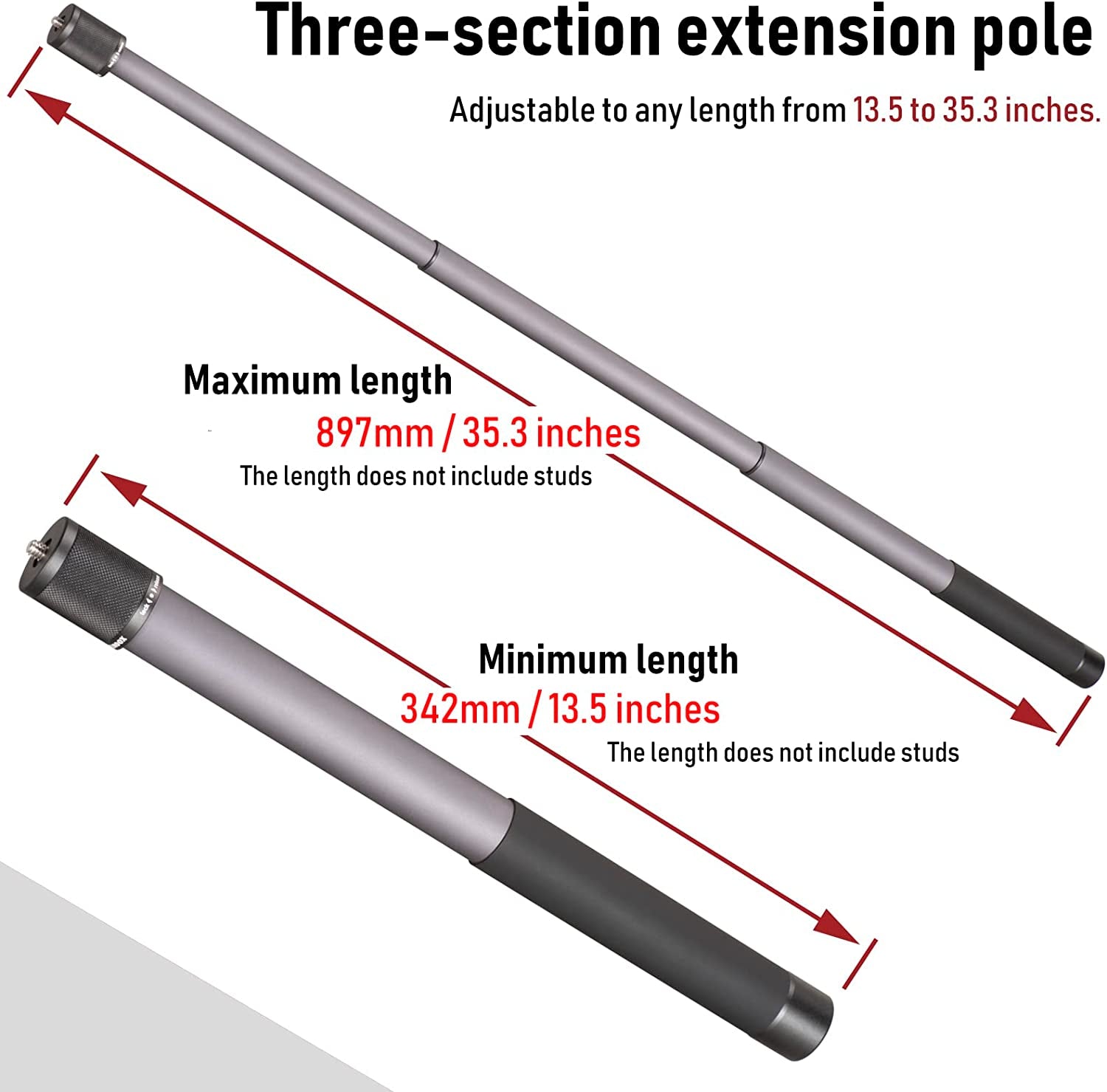 Gimbal Extension Pole,Lightweight and Strong 3 Section Camera Extension Pole Universal Compatible with Digtital Camera Iphone Smartphone Gimbal Stabilizer Camera Pole  Zelnoox   