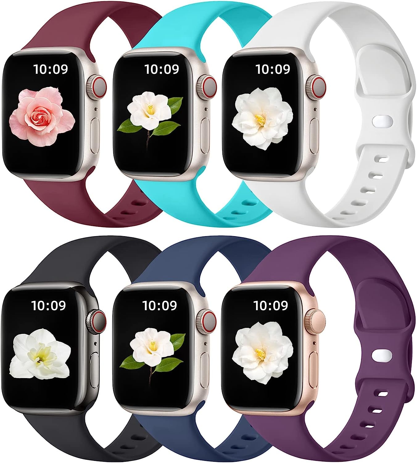 Maledan 6 Pack Bands Compatible for Apple Watch Band 45Mm 41Mm 40Mm 38Mm 44Mm 42Mm 49Mm Women Men, Breathable Silicone Sport Strap Design for Apple Watch Ultra Iwatch Series 8 7 6 5 4 3 2 1 SE Band  Maledan Plum/ Black/ Navy Blue/ Teal/ Wine Red/ White 42mm/44mm/45mm/49mm 