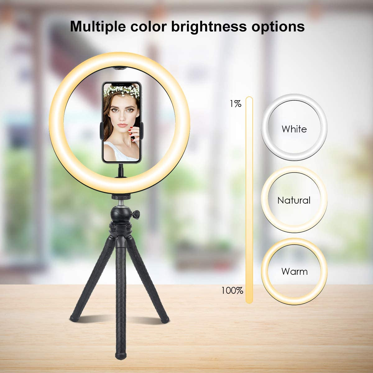 10" Selfie Ring Light with Tripod Stand & Cell Phone Holder, Dimmable Desktop LED Circle Light for Youtube Video/Live Stream/Makeup/Photography for Iphone Android  Wellwerks   