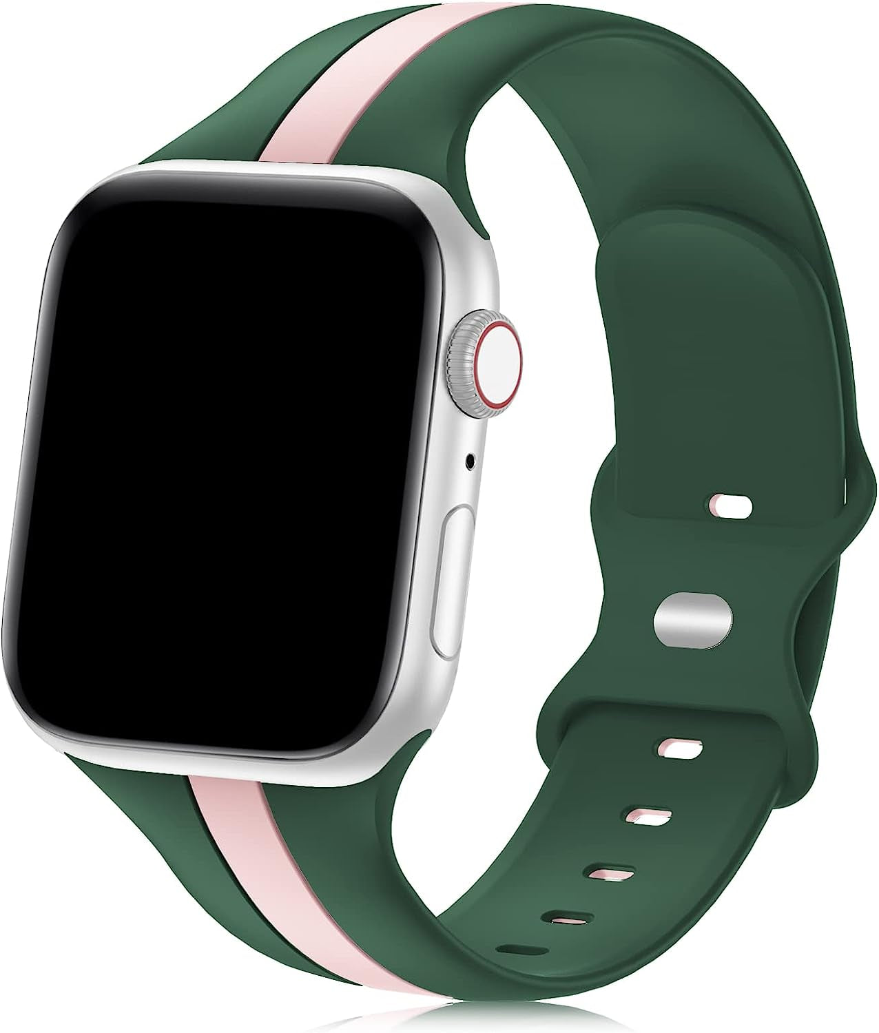 Designer Sport Band Compatible with Apple Watch Iwatch Bands 38Mm 40Mm 41Mm 42Mm 44Mm 45Mm 49Mm Men Women, Soft Silicone Strap Wristbands for Apple Watch Series 8/7/6/5/4/3/2/1/Se/Ultra  seizehe Grass Green Pink 38mm/40mm/41mm 