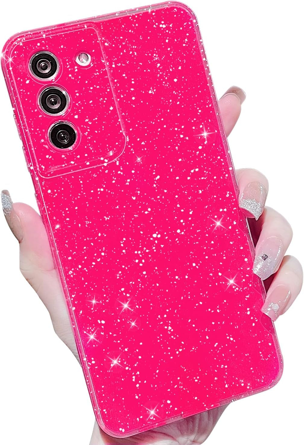 MINSCOSE Compatible with for Samsung Galaxy S21 Ultra Case,Cute Neon Bright Color,Glitter Bling Thin Slim Shockproof Silicone Sparkly Case, Soft TPU Phone Case for Women Girl-Hot Pink  MINSCOSE Hot Pink S21 Fe 