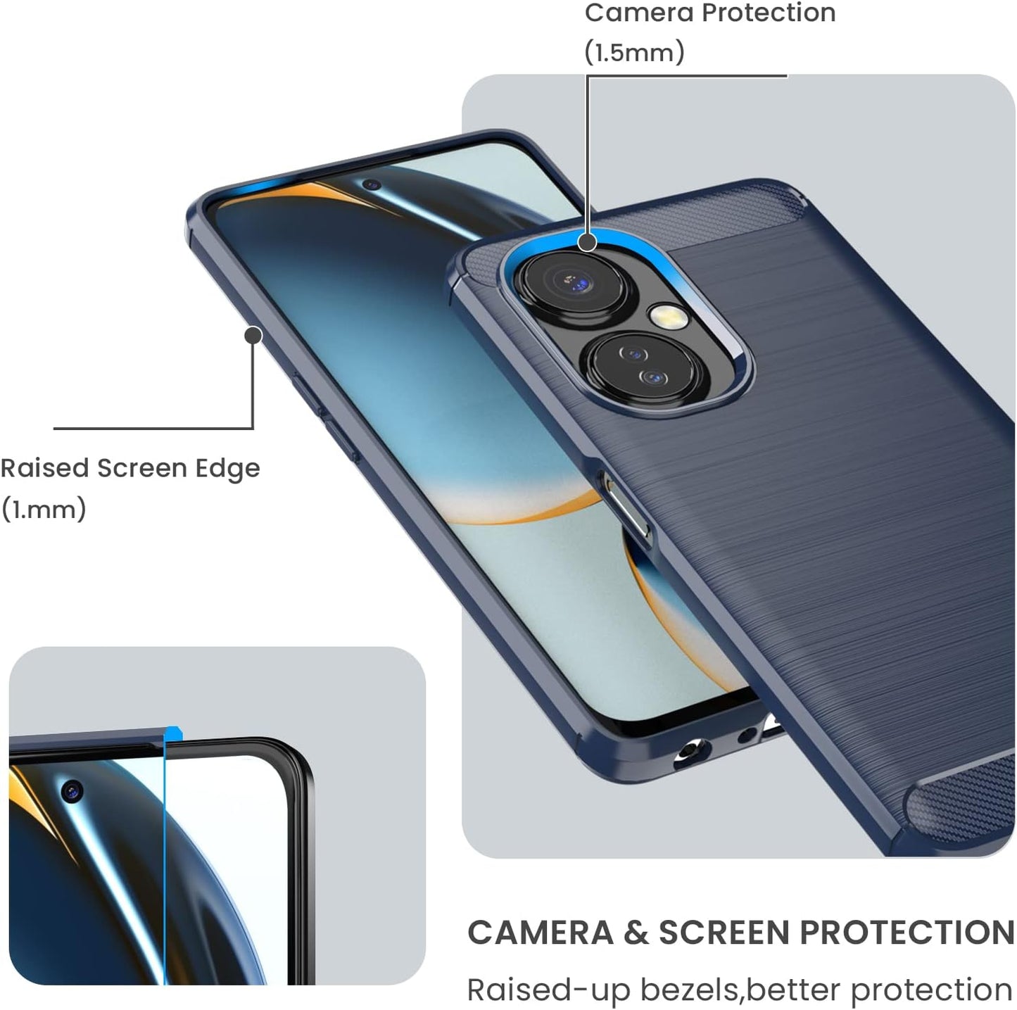 Dretal for Oneplus Nord N30 5G Case with Tempered Glass Screen Protector, Shock-Absorption Brushed Flexible Soft TPU Carbon Fiber Protective Cover for Oneplus Nord N30 5G (Ls-Navy)  Dretal   