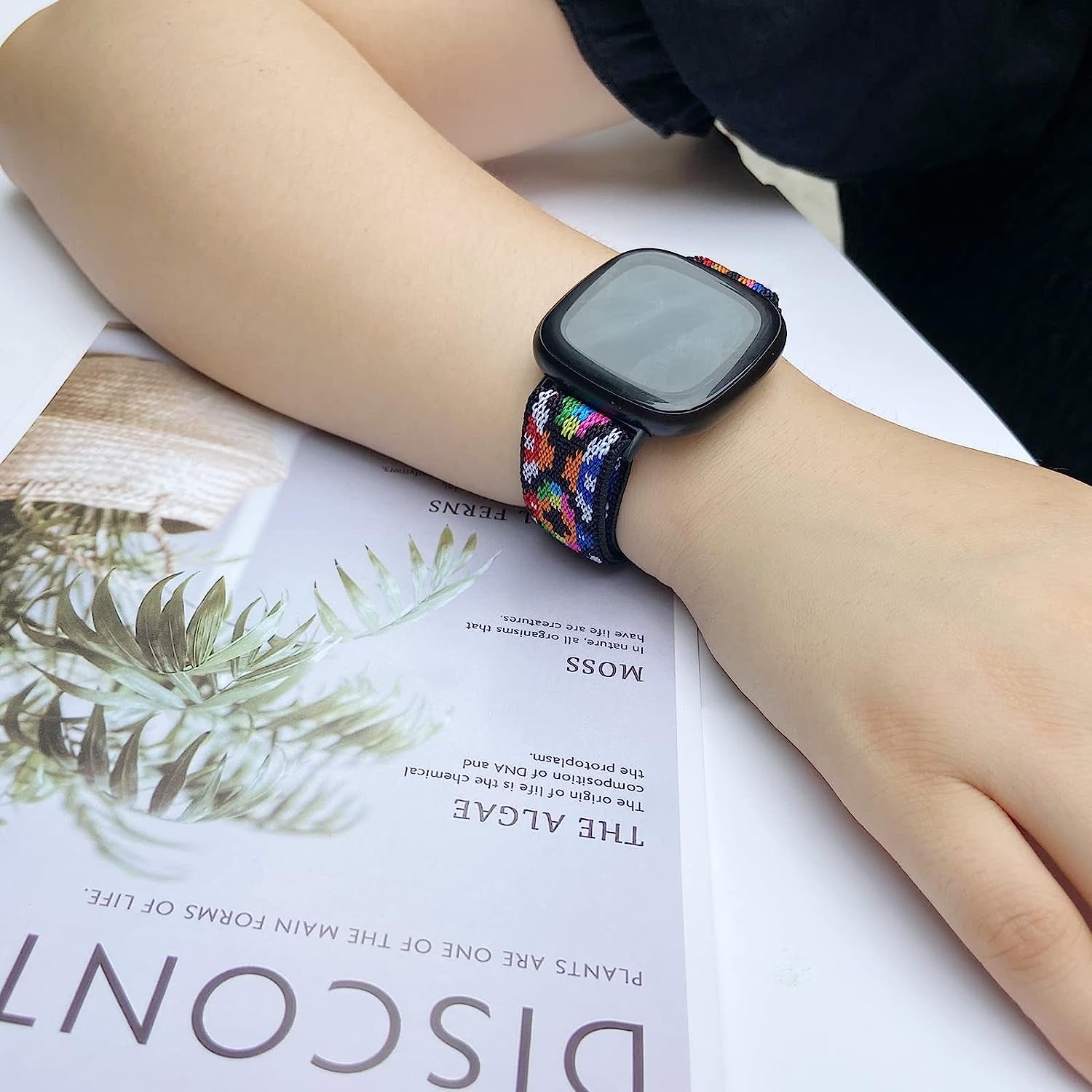 4 Pack Stretchy Bands Compatible with Fitbit Versa 3/Fitbit Versa 4/Fitbit Sense 2/Fitbit Sense Bands Women Men, Adjustable Elastic Breathable Loop Nylon Replacement Straps for Fitbit Sense & Versa 3  POHNUI   