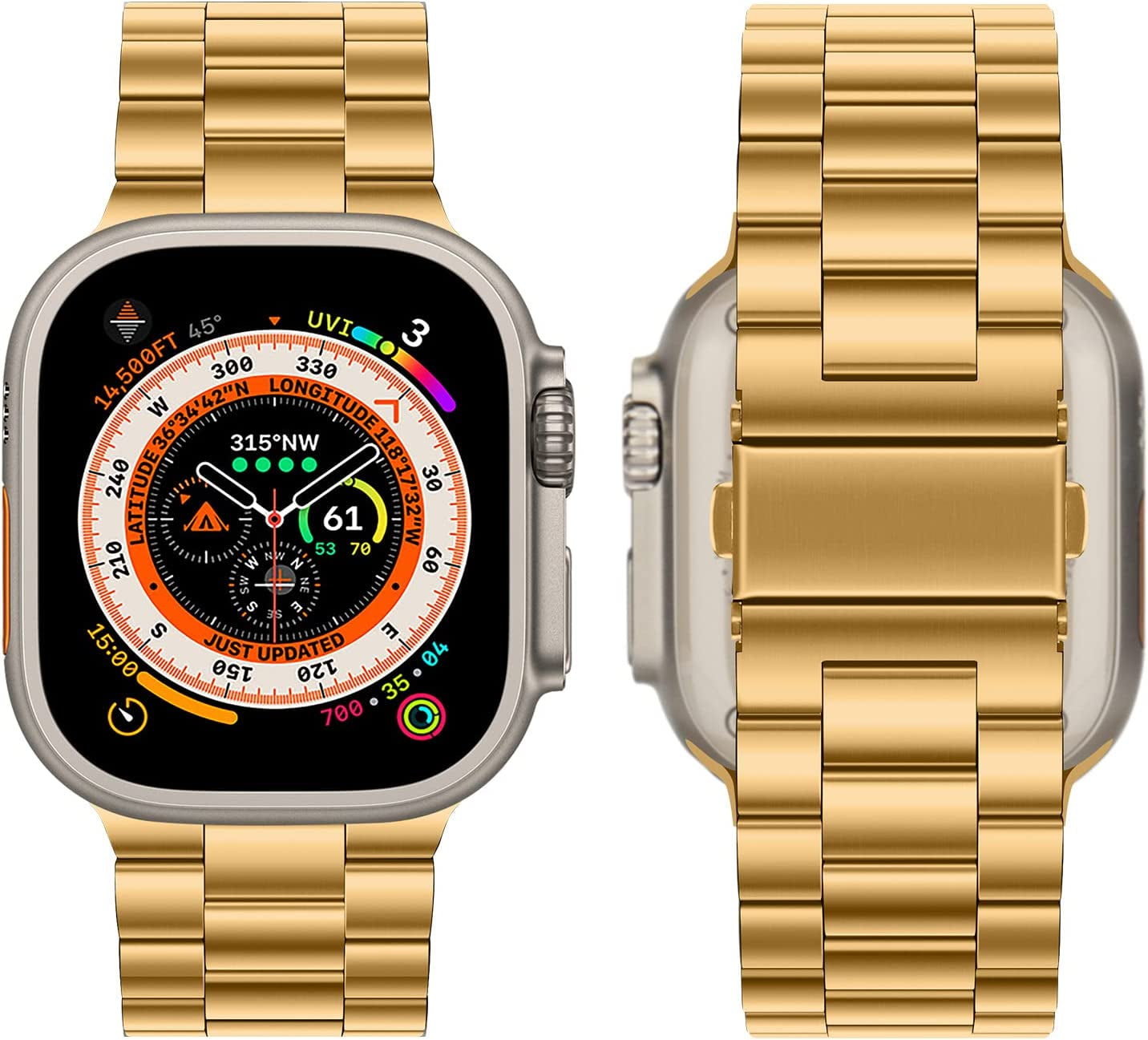 HITZEE Compatible with Apple Watch Band 49Mm Ultra Business Stainless Steel Metal Strap Men Women Link Bands with Case Compatible for Apple Watch Ultra, 49Mm Gold  HITZEE   