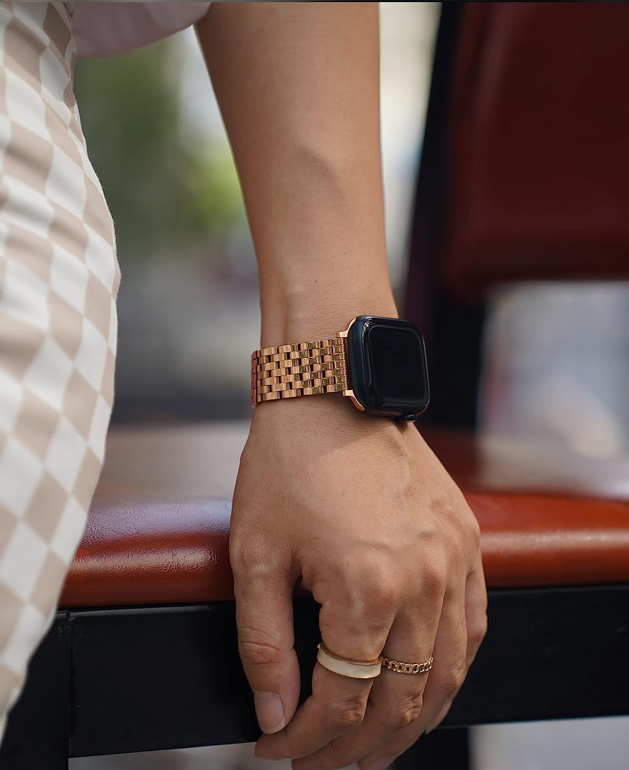 Watch Bands for Apple Watch 38Mm 40Mm 41Mm 42Mm 44Mm 45Mm for Women, Dressy Seven-Link Bands for Apple Watch Stainless Steel Metal Bands Compatible with Apple Watch 7,6,SE,5,4,3,2,1 for Iwatch Bands, Silver Gold Rose Gold  Memori Planet   