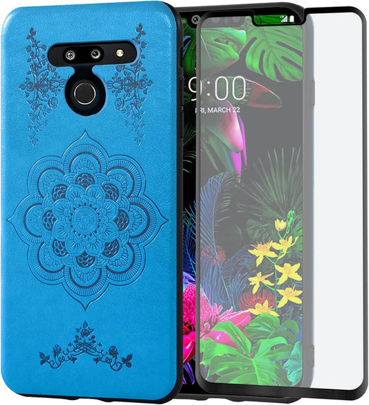 Asuwish Compatible with LG G8 Thinq Case and Tempered Glass Screen Protector Thin Slim Soft TPU Flower Rugged Leather Film Cell Phone Cover for LGG8 Thin Q G 8 LG8 G8Thinq Lgg8Thinq 8G Women Men Blue  Asuwish   