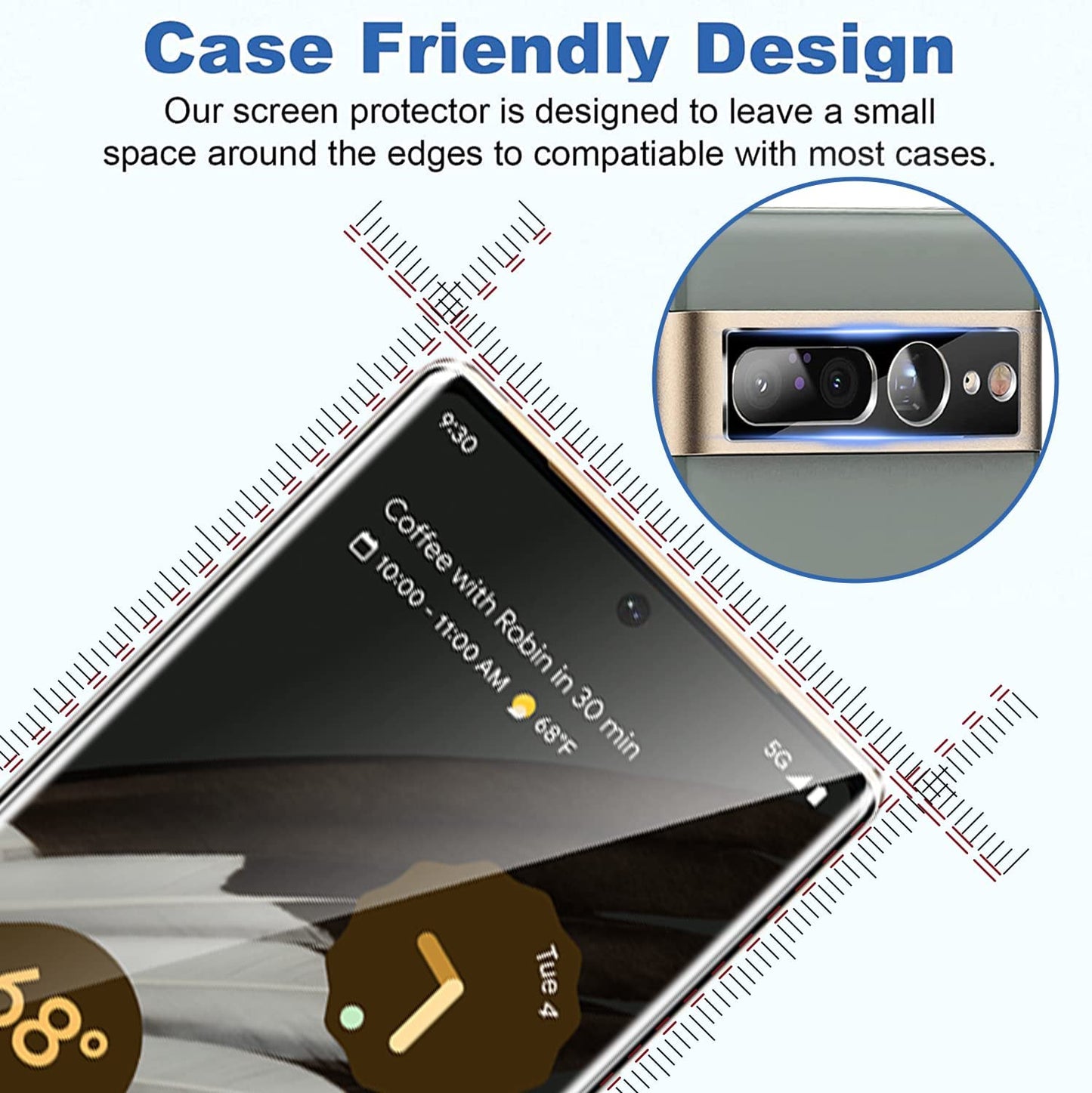 [2+2 Pack] for Google Pixel 7 Pro Screen Protector, 9H Tempered Glass, Ultrasonic Fingerprint Compatible, 3D Curved, HD Clear Scratch Resistant for Google Pixel 7 Pro 5G Glass Screen Protector  Coliary   