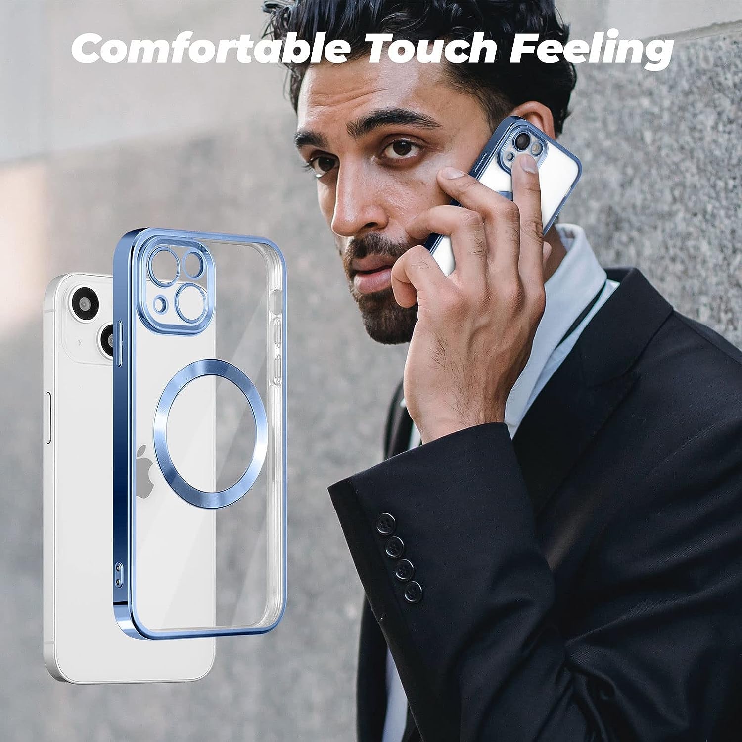 ZCDAYE Case for Iphone 13, Iphone 13 Phone Case Compatible with Wireless Charging,Blue Edge Electroplated Transparent Soft TPU Shockproof Case Cover for Iphone 13(6.1 Inches) - Blue  ZCDAYE   