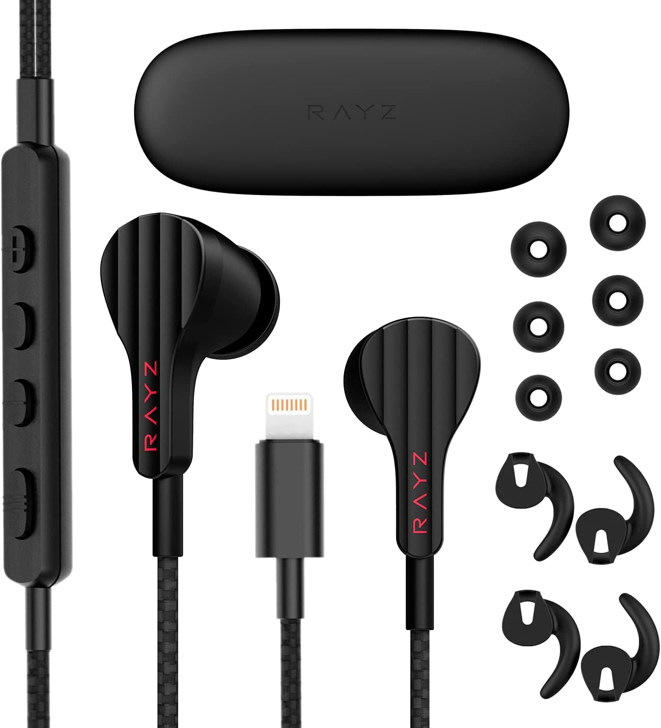 RAYZ Smart USB-C Headphones Earphones – Magnetic Braided Cable Earbuds W/Microphone & Volume Control Compatible with Nintendo Switch, Android, Google Pixel 4/3/2/XL, Macbook, Ipad Pro (Black)  RAYZ Black Lightning 