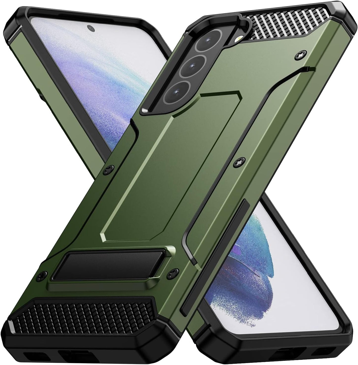 MMHUO for Samsung Galaxy S21 Case,Dual Layer Military Grade Drop Protection Galaxy S21 Case with Built in Kickstand Shockproof Protective Phone Case for Samsung Galaxy S21 5G,Red  MMHUO Army Green  