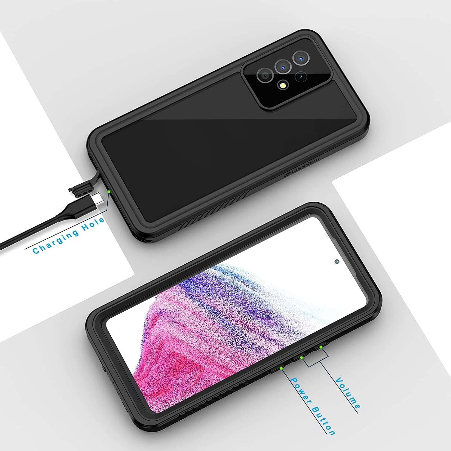 Lanhiem Samsung Galaxy A53 5G Case, IP68 Waterproof Dustproof Case with Built-In Screen Protector, Rugged Full Body Shockproof Phone Cover for Samsung A53 5G, Black/Clear  Lanhiem   