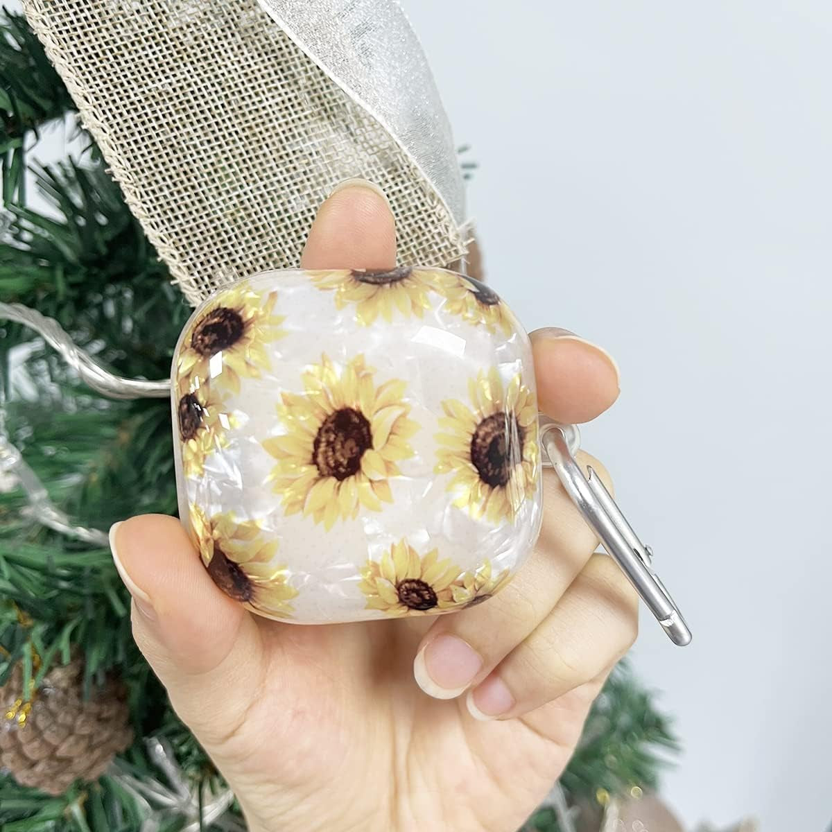 Fycyko Compatible with Samsung Galaxy Buds 2 Case/Galaxy Buds Pro Case/Galaxy Buds Live Case,Cute Sparkle Flower Pattern Shockproof Protective Cover Case with Keychain,Sunflower  Fycyko   