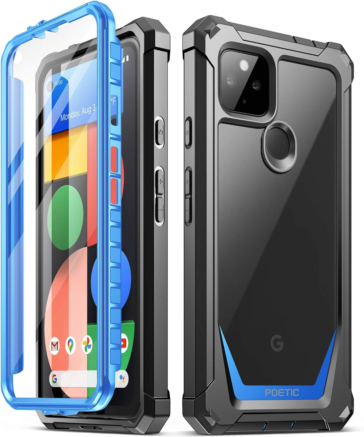 Poetic Guardian Series Designed for Google Pixel 4A 5G Case 6.2 Inch (2020), Full-Body Hybrid Shockproof Bumper Cover with Built-In-Screen Protector, Blue/Clear  Poetic   