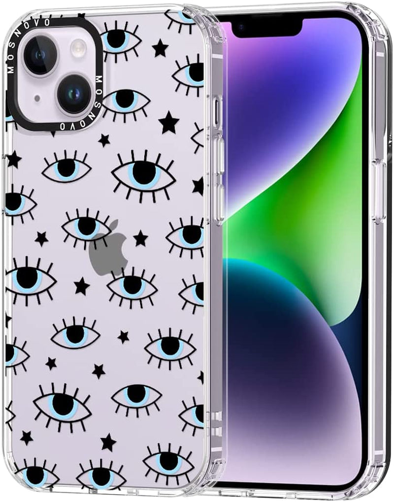 MOSNOVO Compatible with Iphone 14 Case, [Buffertech 6.6 Ft Drop Impact] [Anti Peel off Tech] Clear TPU Bumper Women Girl Phone Case Cover with Bloosom Floral Designed for Iphone 14 6.1"  MOSNOVO Evil Eyes  
