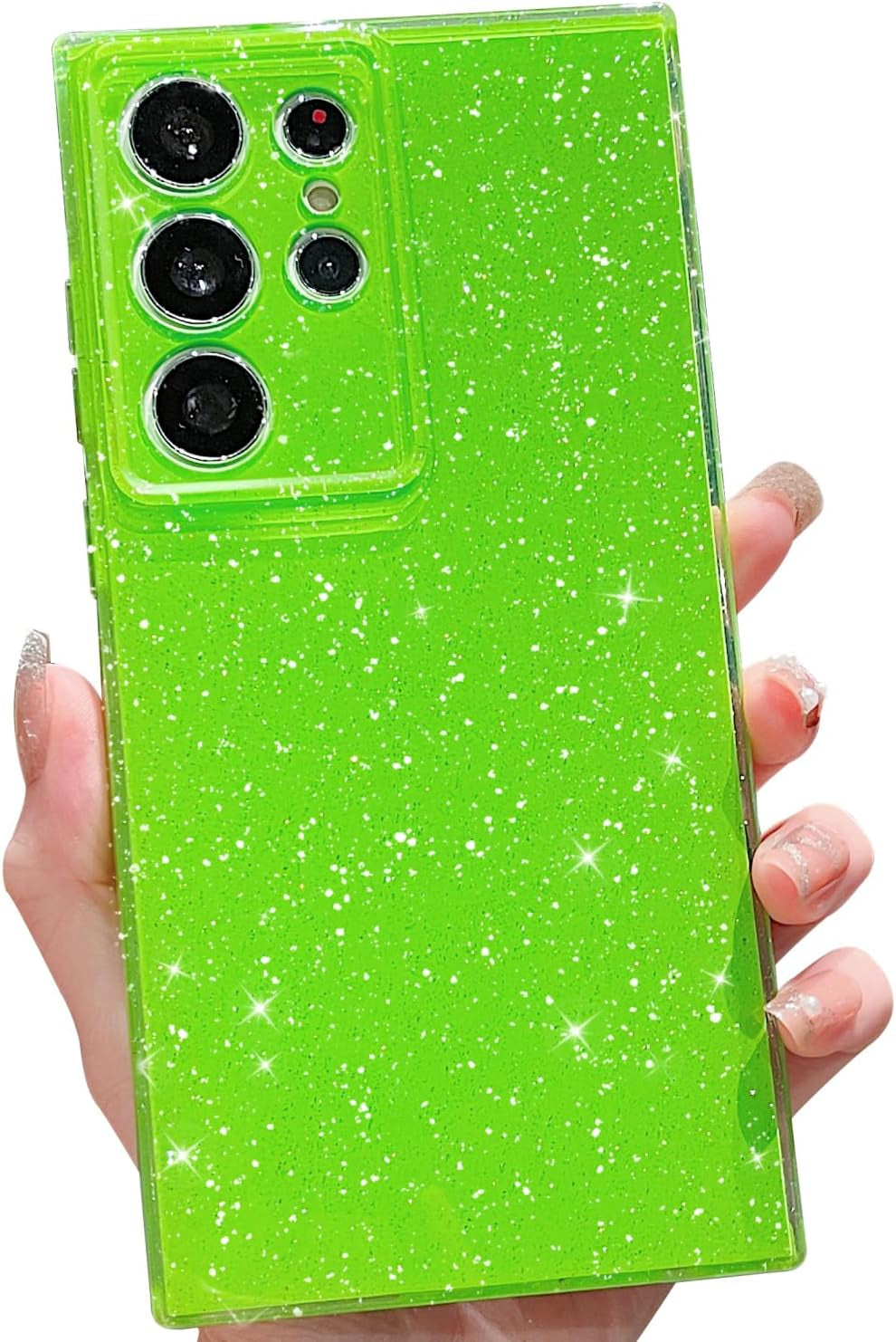 MINSCOSE Compatible with for Samsung Galaxy S22 plus Case,Cute Neon Bright Color,Glitter Bling Thin Slim Shockproof Silicone Sparkly Case, Soft TPU Phone Case for Women Girl-Black  MINSCOSE Neon Green S22 Ultra 