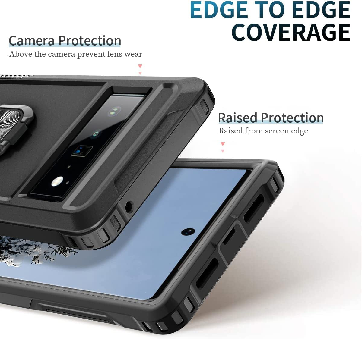 Petocase for Google Pixel 6 Pro Case Heavy Duty Full Body Shockproof Kickstand with 360°Ring Holder Support Car Mount Hybrid Bumper Silicone Hard Back Cover for Google Pixel 6 Pro 2021 6.71" Black  Petocase   