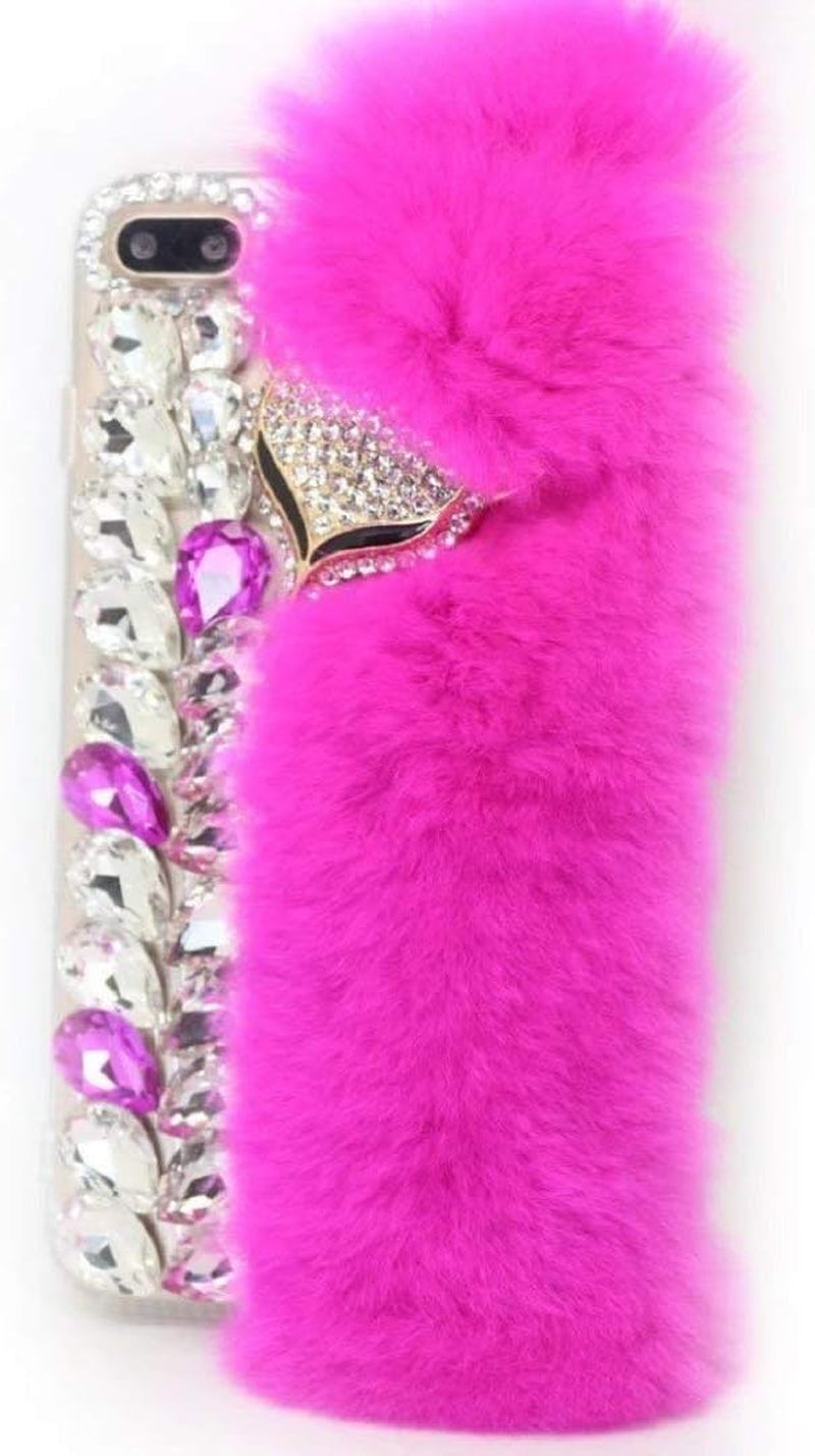 Case for LG G8 Thinq, 3D Handmade Luxury Fox Head Fluffy Rabbit Fur Sparkle Stunning Stones Crystal Rhinestone Bling Diamond Glitter Case for LG G8 Thinq (Q03)  RB-CASE Q13 Lg G8 Thinq 