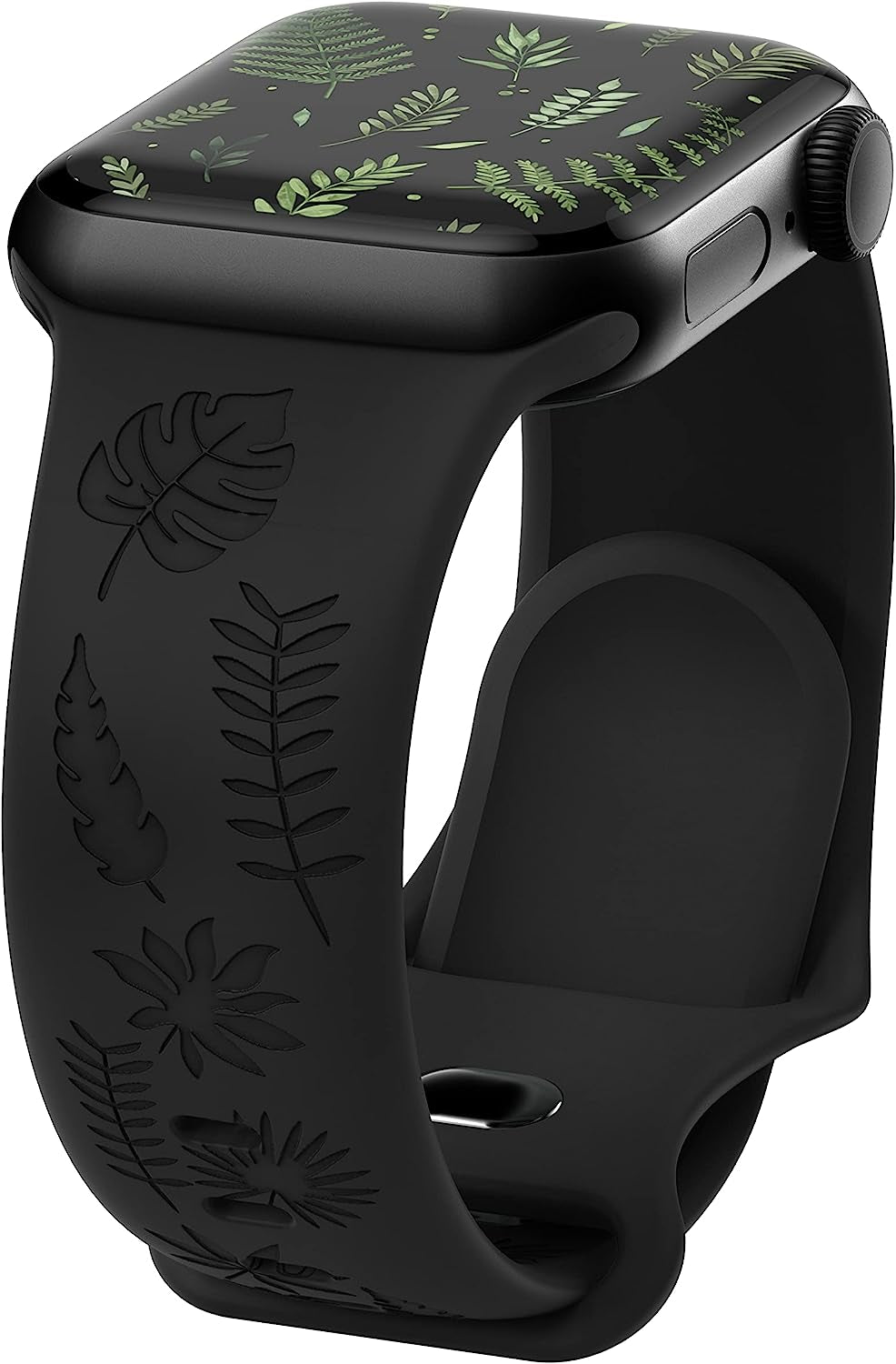 Flower Engraved Band Compatible with Apple Watch Bands 42Mm 44Mm 45Mm 49Mm for Women, Soft Sunflower Laser Silicone Wristbands Cute Sport Straps for Iwatch Series 8/7/Se/6/5/4/3/2/1/Ultra  Butifacion Leaf Black 42mm/44mm/45mm/49mm 