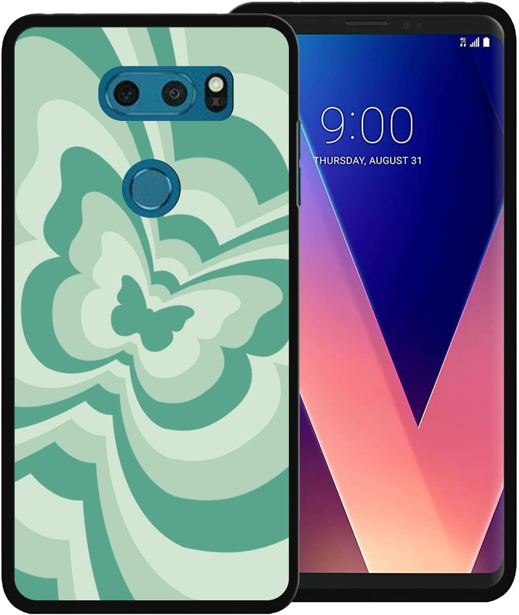 Zaztify Phone Case for LG V30/V30S Thinq/V35 Thinq/V30S+ Thinq/V35+ Thinq/V30+, Purple Butterfly Swirl Incline Coffee Latte Valentine Color Block Shockproof Protective Thin Soft Cover Shell  zaztify Green Butterfly Swirl  