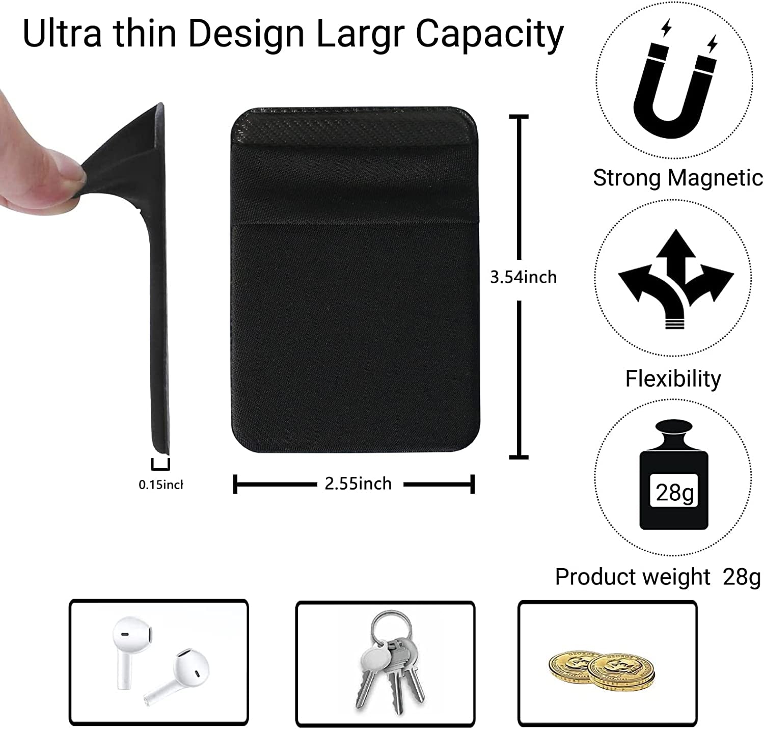 Magnetic Wallet Compatible with Magsafe, Lycra Phone Card Holder Double Layer Card Wallet Compatible with Iphone 14 Pro Max/14 Pro/14/13 Pro Max/13 Pro/13/12 Pro Max/12 Pro/12 (Dark Black)  WUOJI   