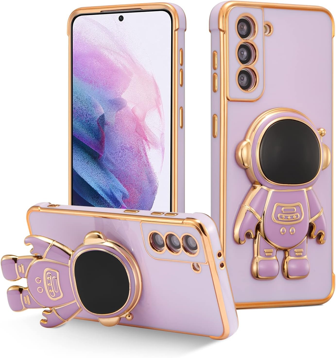 RALEAVO for Samsung Galaxy S21 plus Case Cute 6D Astronaut Case with Stand Function Luxury Plating Case Cover Slim Fit Soft TPU Shockproof Bumper Protective Electroplated Case for Girls Boys,Blue  RALEAVO Purple  