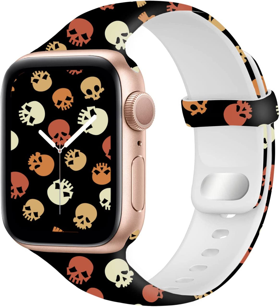 NUKELOLO Sport Band Compatible with Apple Watch Bands 38Mm 41Mm 40Mm 45Mm 44Mm 42Mm, Soft Silicone Replacement Strap Compatible for Iwatch Series SE 7 6 5 4 3 2 1 Women Men  NUKELOLO Skull 42mm/44mm/45mm 